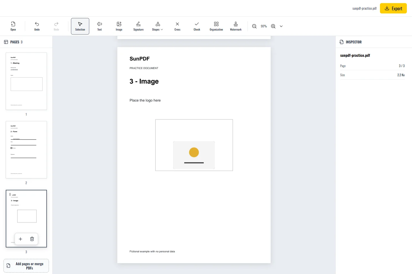 Après: Ajouter une image à un PDF, SunPDF