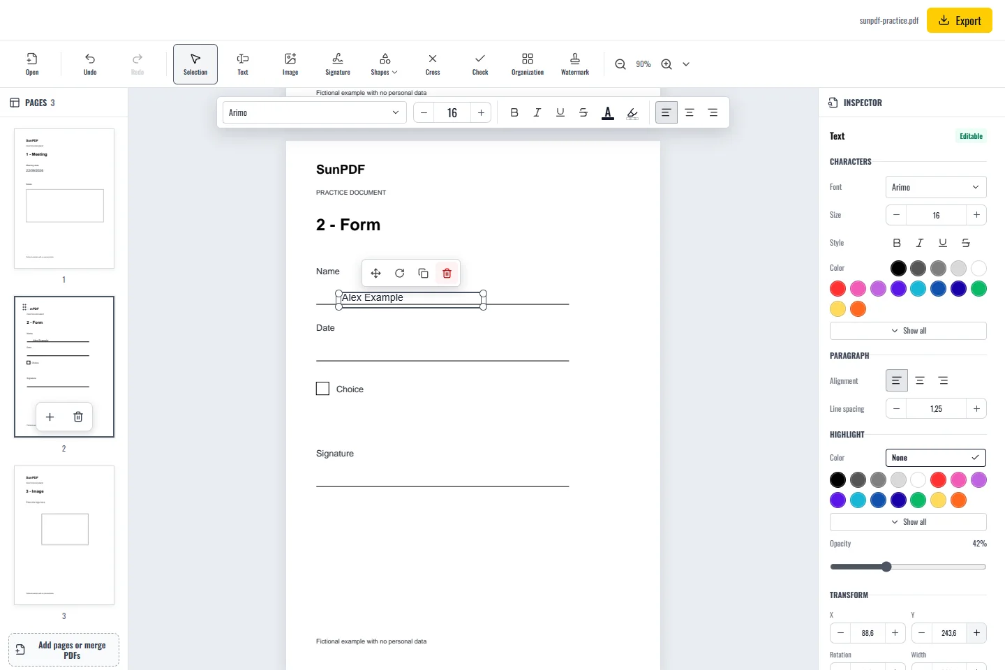 After: Fill out a PDF, SunPDF
