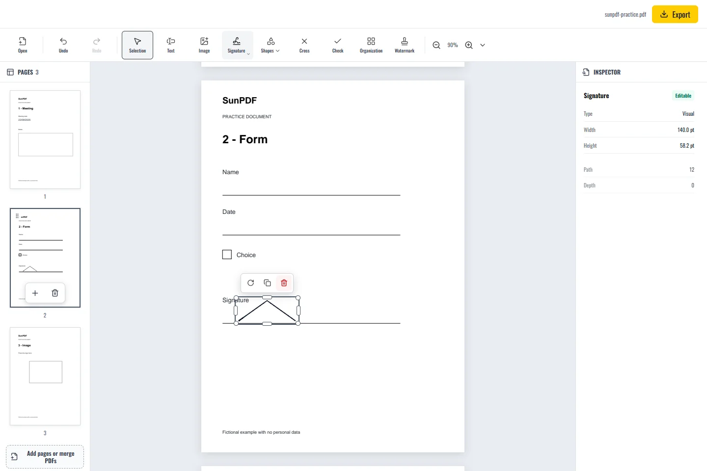 Après: Signer un PDF, SunPDF