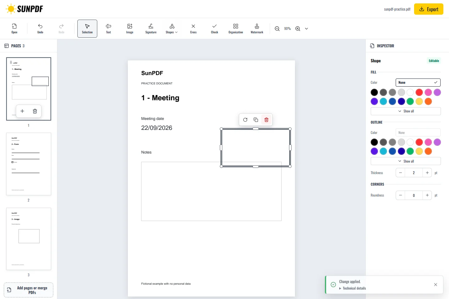 Ajouter des formes à un PDF, SunPDF