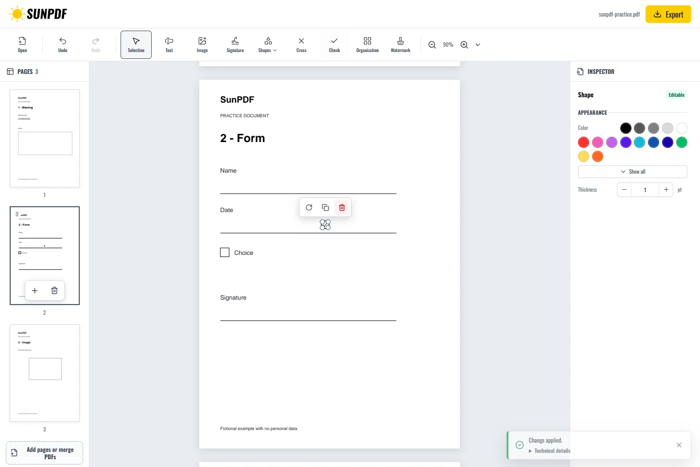Cocher un PDF, SunPDF
