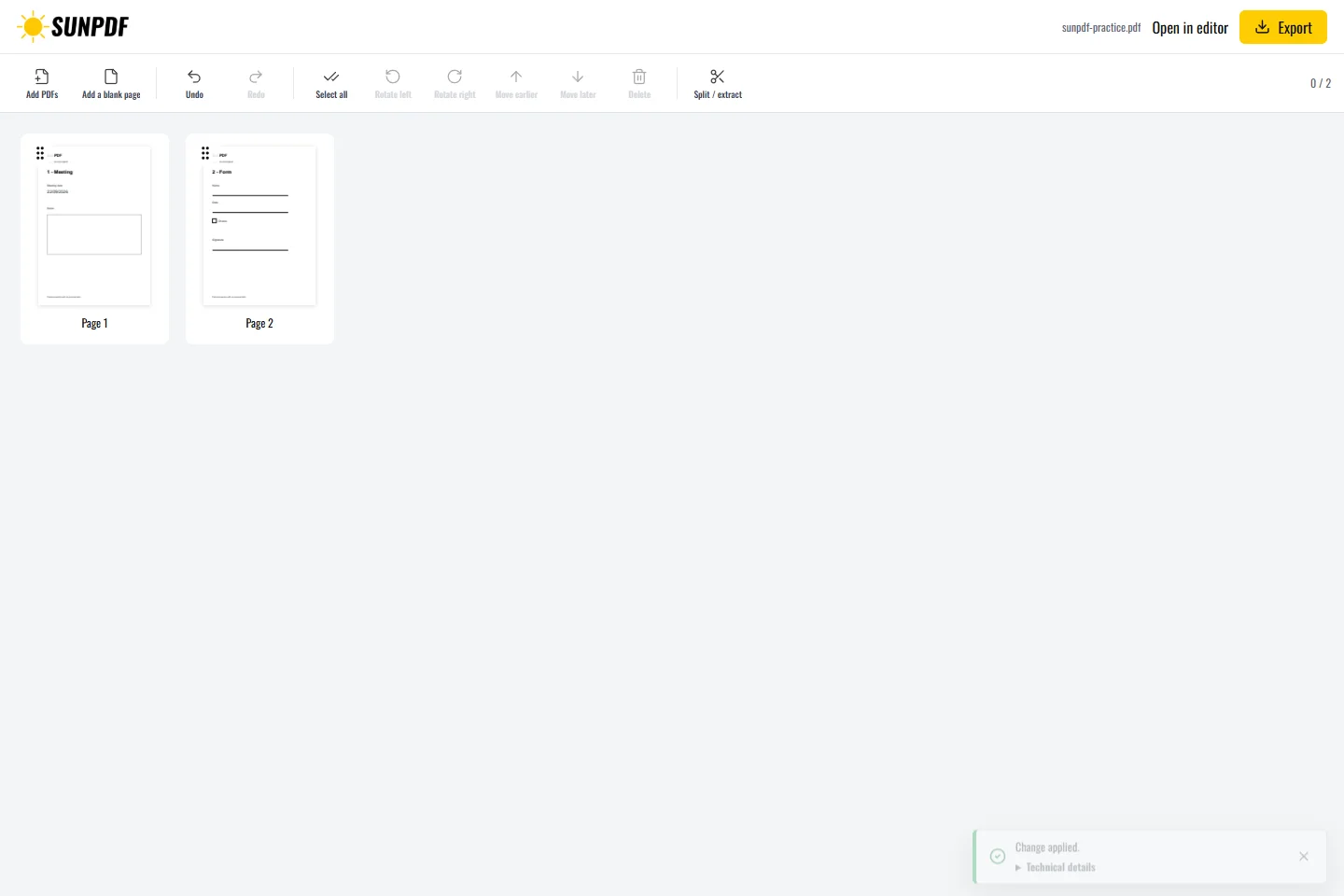 Delete PDF pages, SunPDF