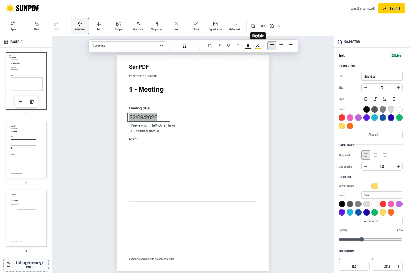 Highlight a PDF, SunPDF