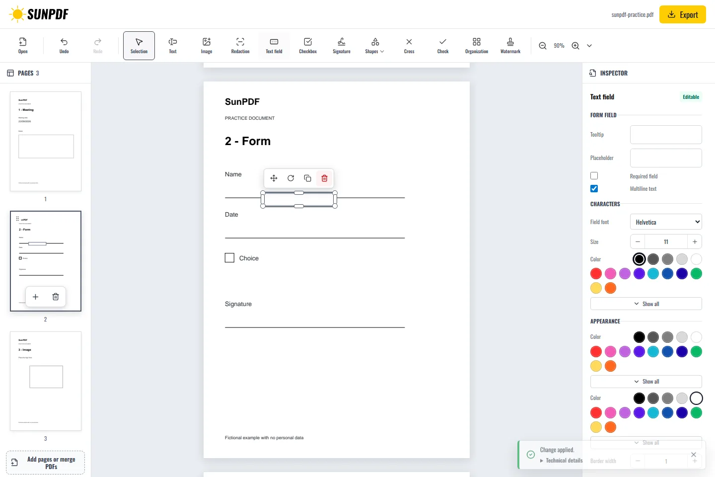 Make a PDF interactive and fillable, SunPDF