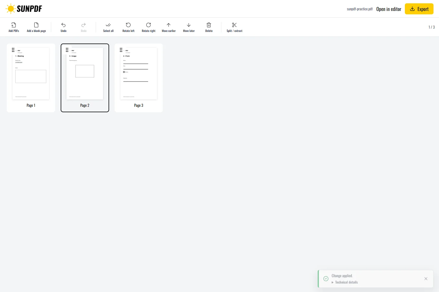 Organize PDF pages, SunPDF