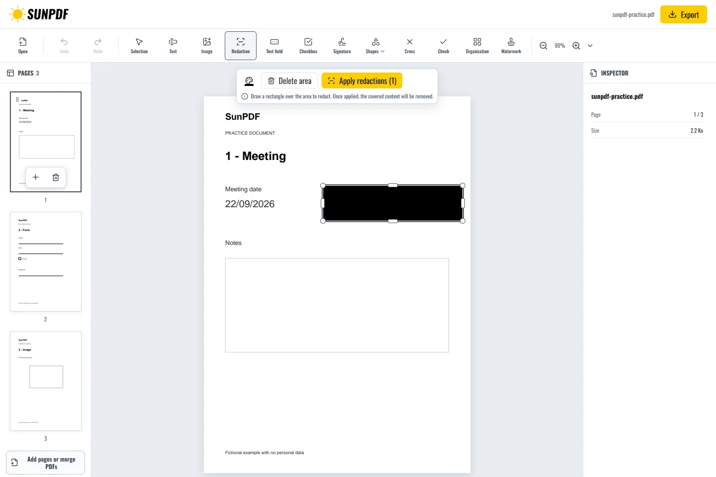 Redact a PDF, SunPDF