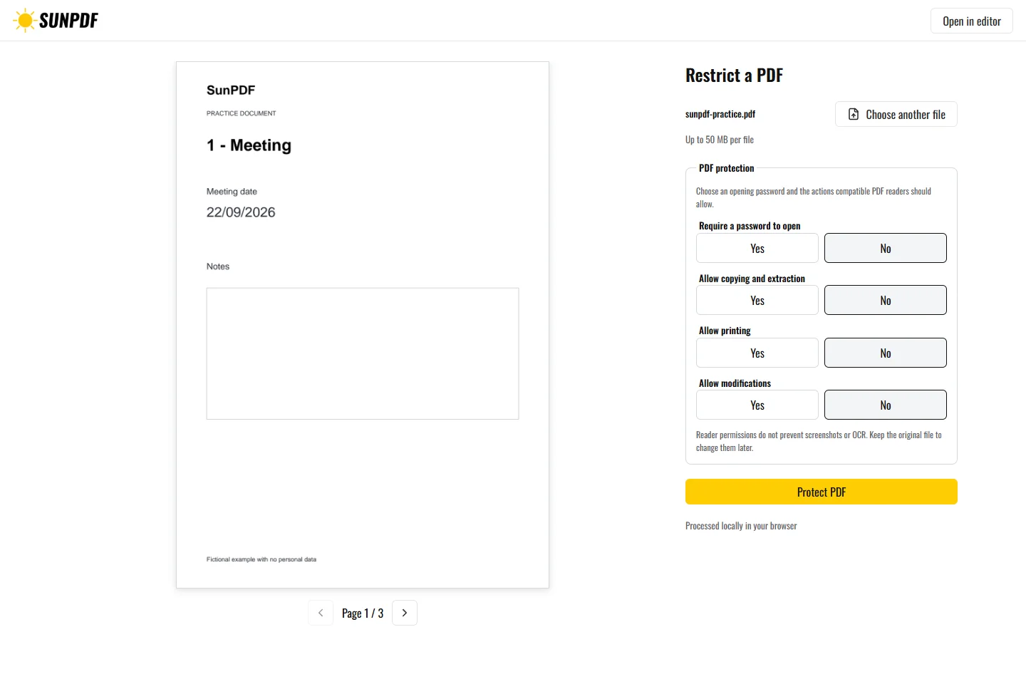 Restrict a PDF, SunPDF